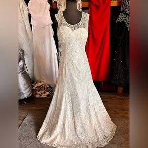 Elegant Gold over Ivory          Lace A-Line Women's Dress